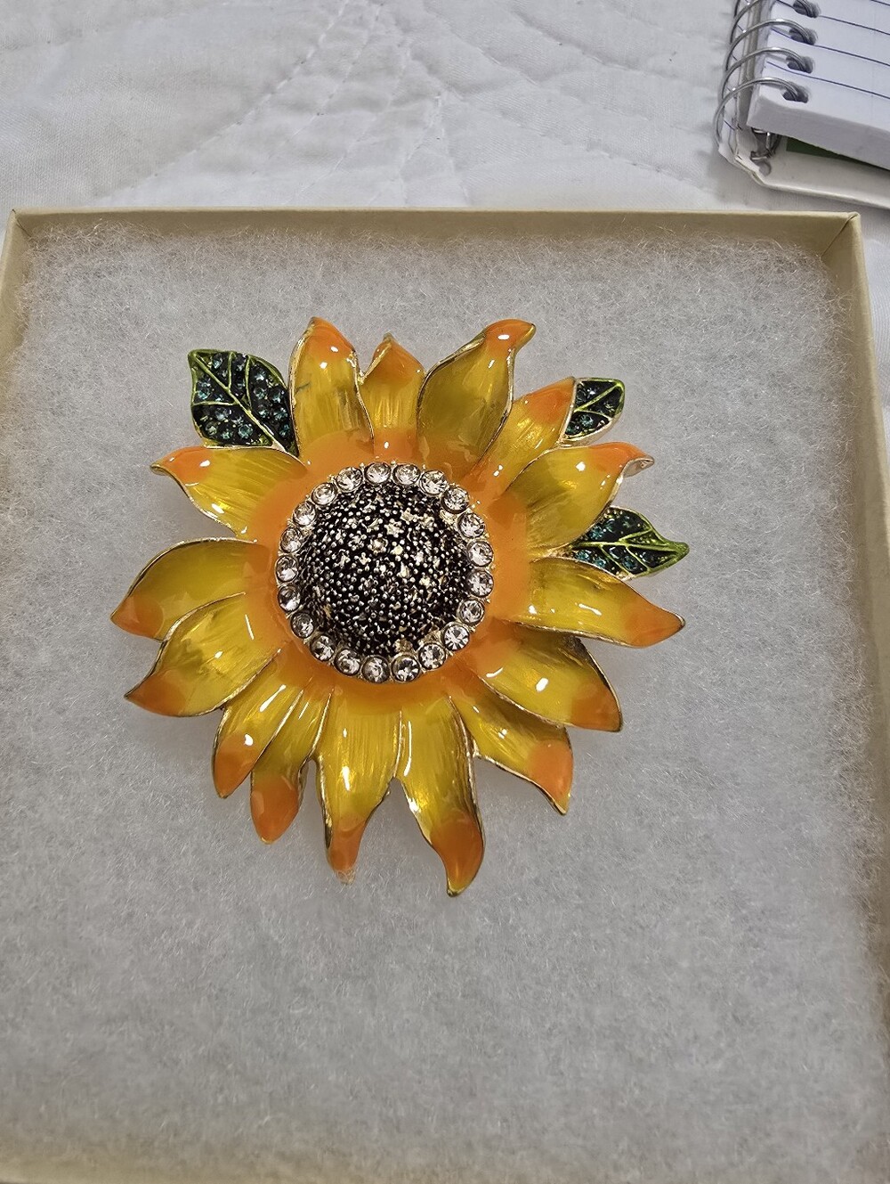Sunflower Crystal Enamel Brooch - Yellow Orange